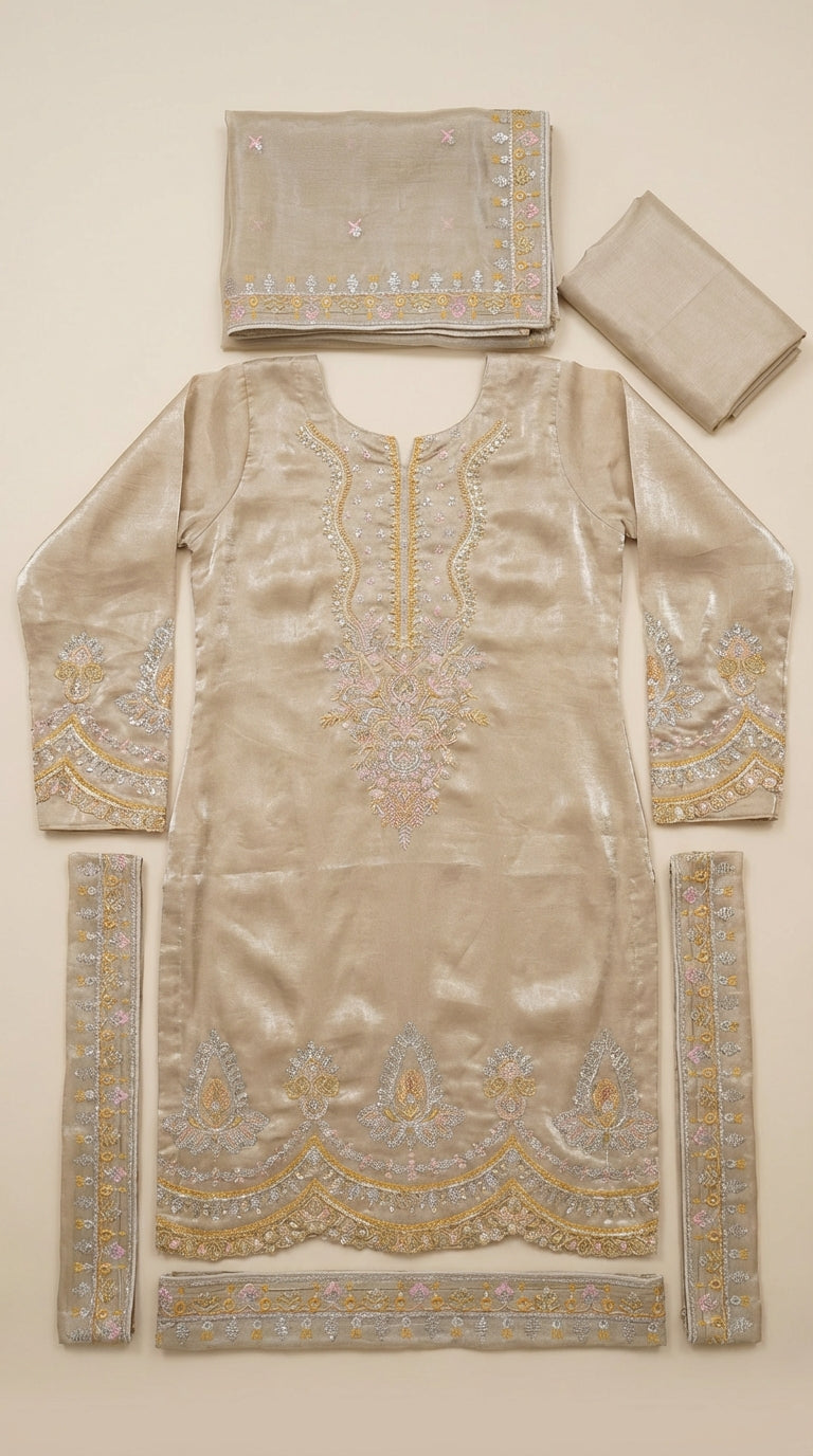 Riwaayat β Golden Skin | Embroidered Festive Three-Piece Premium Unstitched Suit