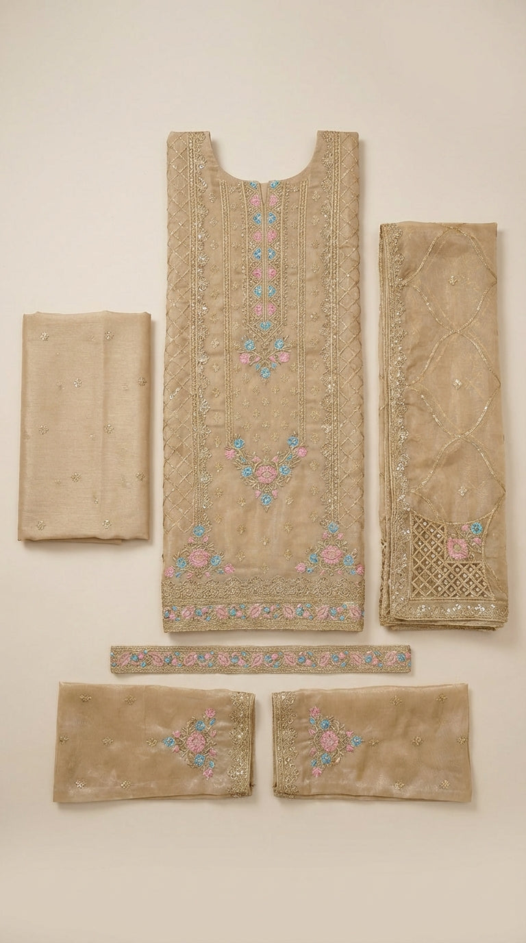 Yaqoot – Golden | Embroidered Festive Two-Piece Unstitched Suit