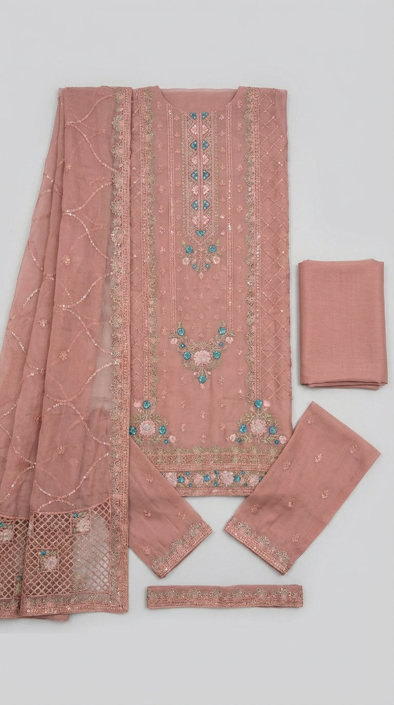 Yaqoot – Peach | Embroidered Festive Two-Piece Unstitched Suit