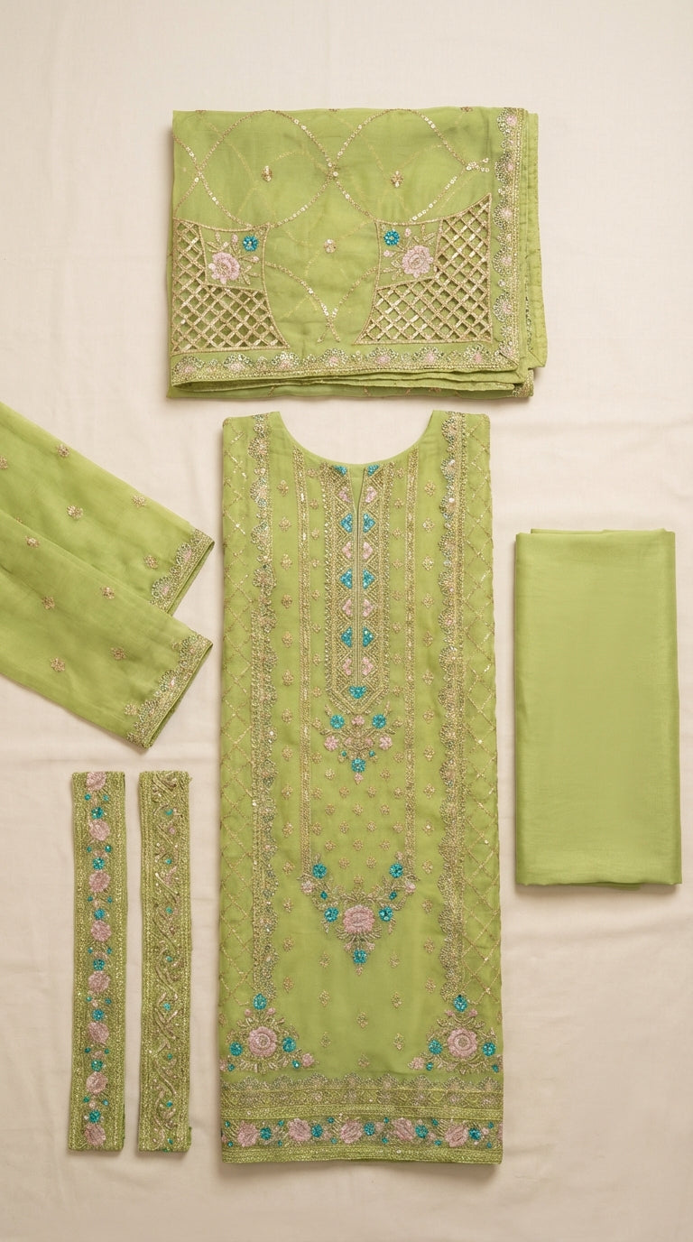 Yaqoot – Parrot Green | Embroidered Festive Two-Piece Unstitched Suit