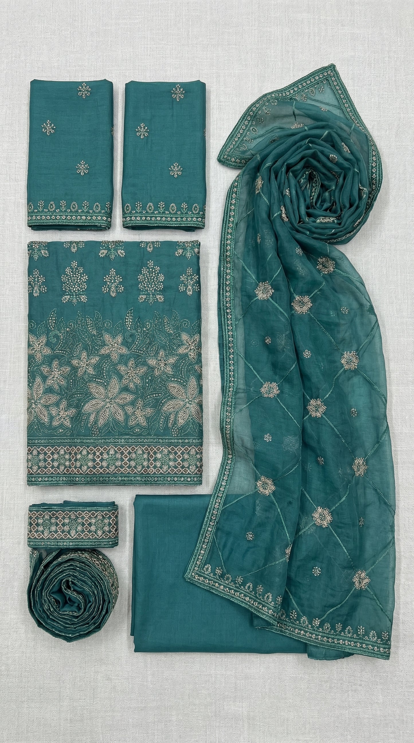 Zamarrud β Bottle Green | Embroidered Festive Three-Piece Premium Unstitched Suit