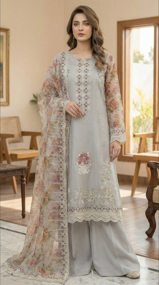 Shabnam – Skin | Embroidered Festive Three-Piece Premium Unstitched Suit