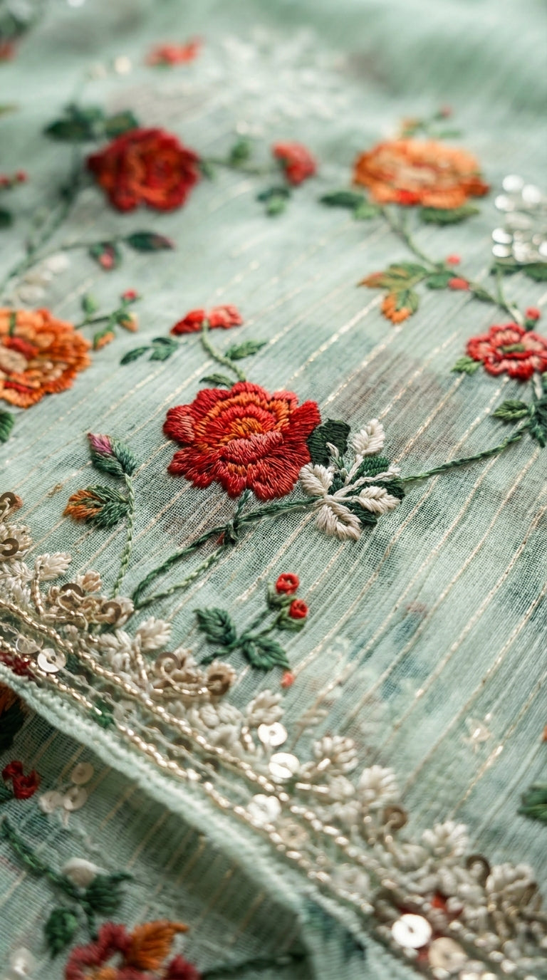 Gulzaar – Pista Green | Embroidered Festive Three-Piece  Premium Unstitched Suit