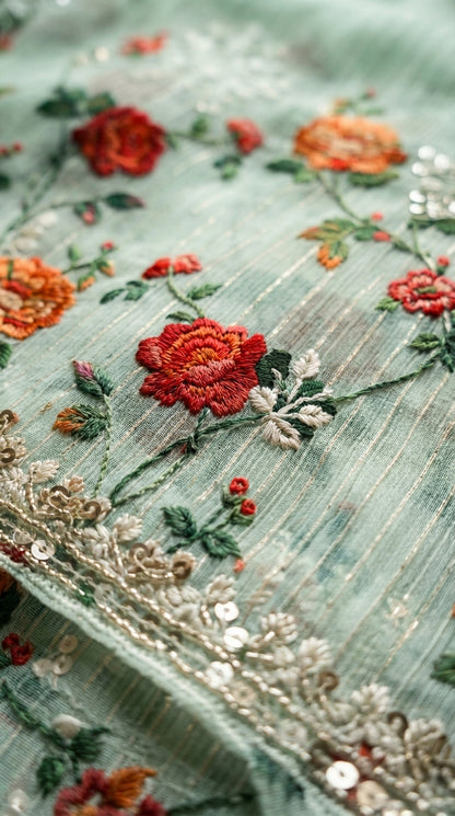 Gulzaar – Pista Green | Embroidered Festive Three-Piece  Premium Unstitched Suit