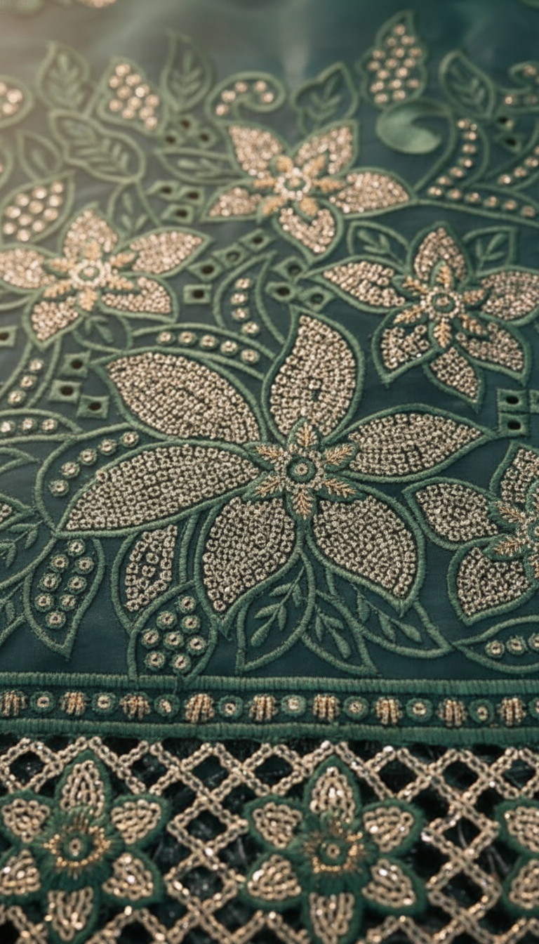 Zamarrud – Bottle Green | Embroidered Festive Two-Piece Unstitched Suit