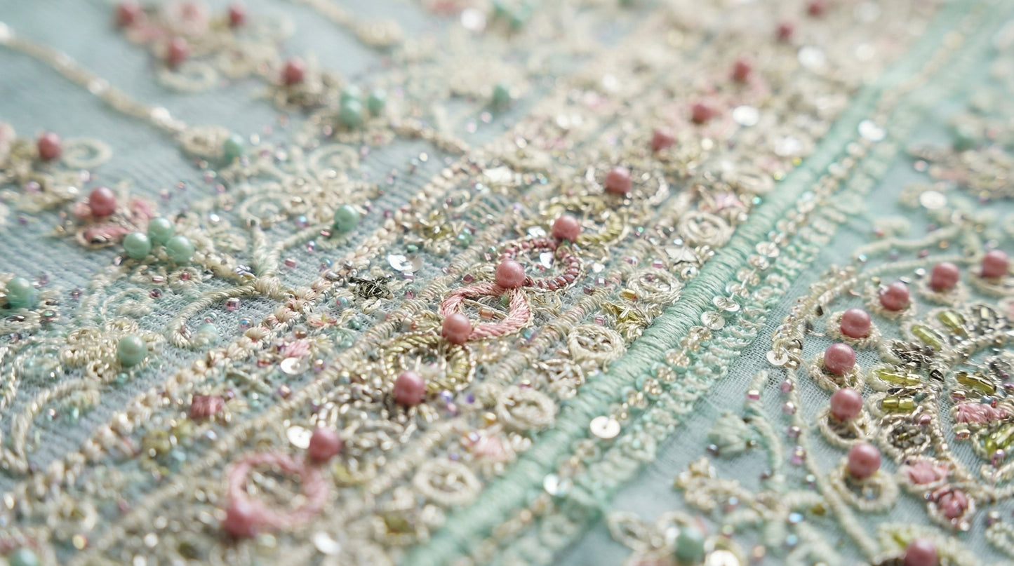 Shahnaaz – Sea Green | Embroidered Festive Three-Piece Premium Unstitched Suit