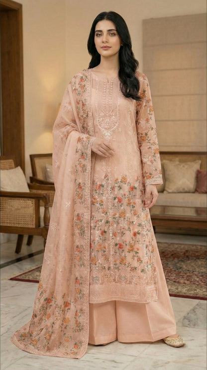 Gulzaar – Peach | Embroidered Festive Three-Piece  Premium Unstitched Suit