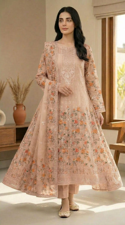 Gulzaar – Peach | Embroidered Festive Three-Piece  Premium Unstitched Suit