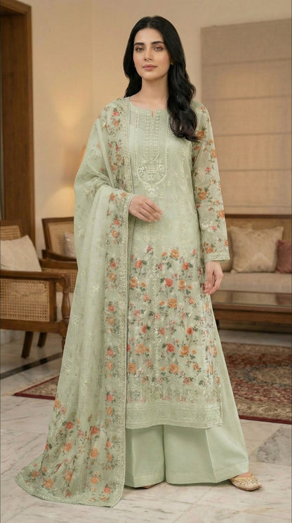 Gulzaar – Pista Green | Embroidered Festive Three-Piece  Premium Unstitched Suit