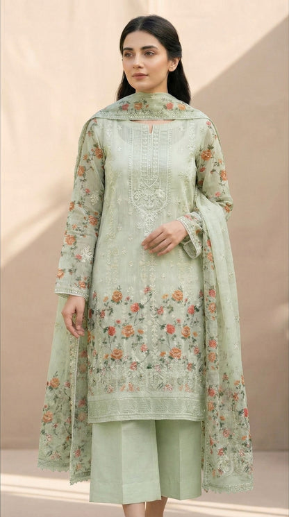 Gulzaar – Pista Green | Embroidered Festive Three-Piece  Premium Unstitched Suit