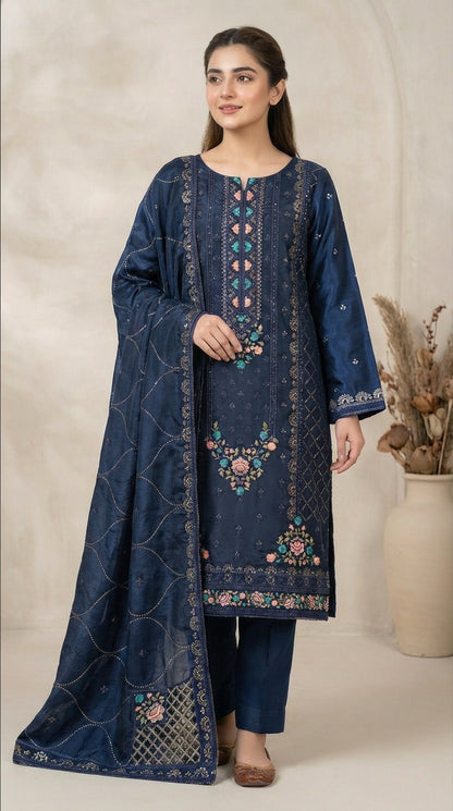 Yaqoot – Navy Blue | Embroidered Festive Two-Piece Unstitched Suit