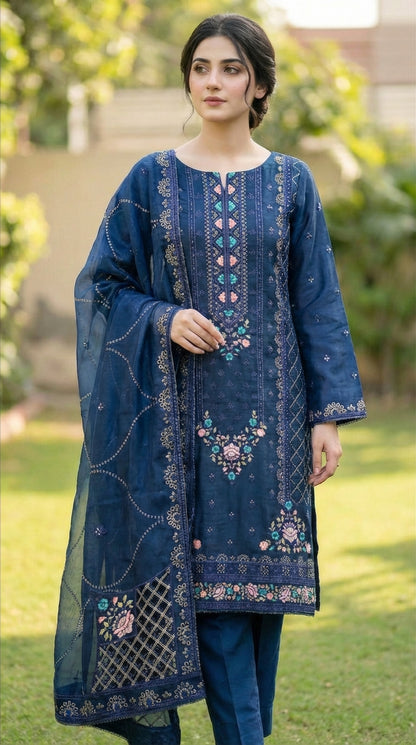 Yaqoot – Navy Blue | Embroidered Festive Two-Piece Unstitched Suit