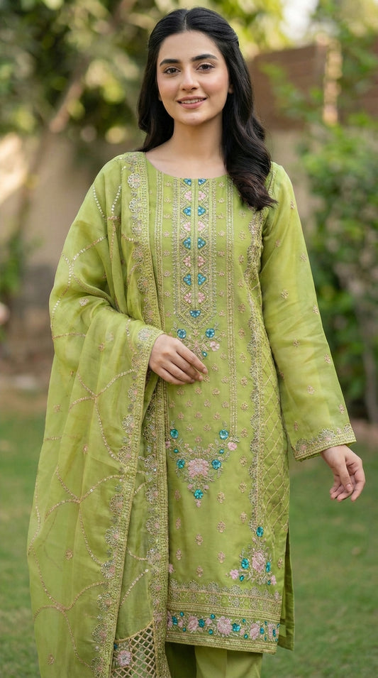 Yaqoot – Parrot Green | Embroidered Festive Two-Piece Unstitched Suit