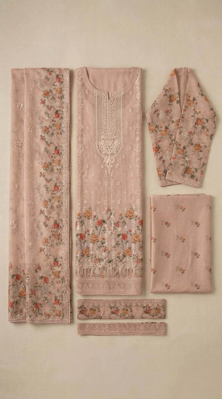 Gulzaar – Peach | Embroidered Festive Three-Piece  Premium Unstitched Suit