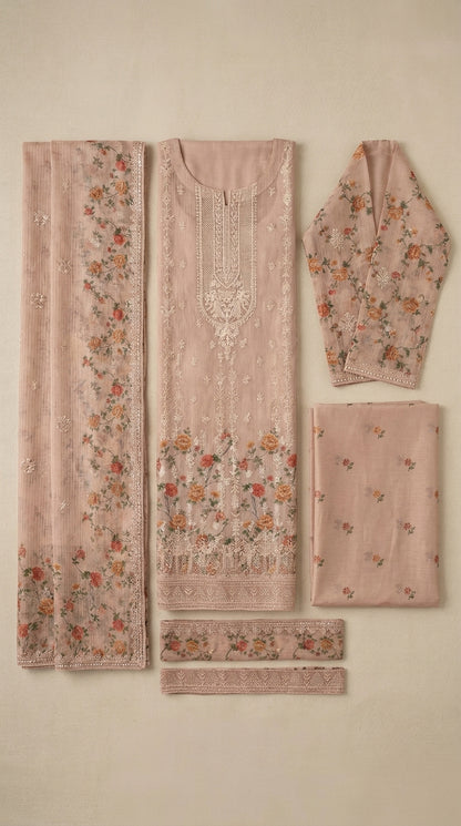 Gulzaar – Peach | Embroidered Festive Three-Piece  Premium Unstitched Suit