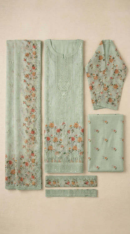 Gulzaar – Pista Green | Embroidered Festive Three-Piece  Premium Unstitched Suit