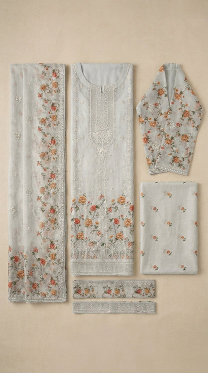 Gulzaar – Grey | Embroidered Festive Three-Piece  Premium Unstitched Suit