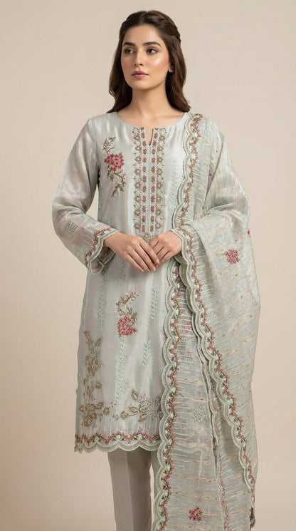 Mehraaj – Light Sea Green | Embroidered Festive Three-Piece Premium Unstitched Suit