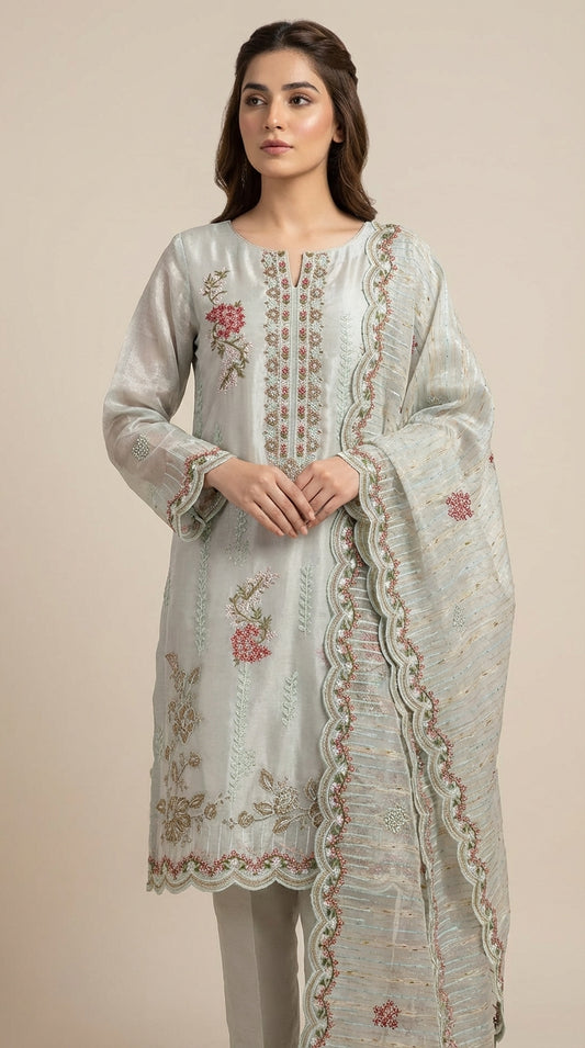 Mehraaj – Light Sea Green | Embroidered Festive Two-Piece Unstitched Suit