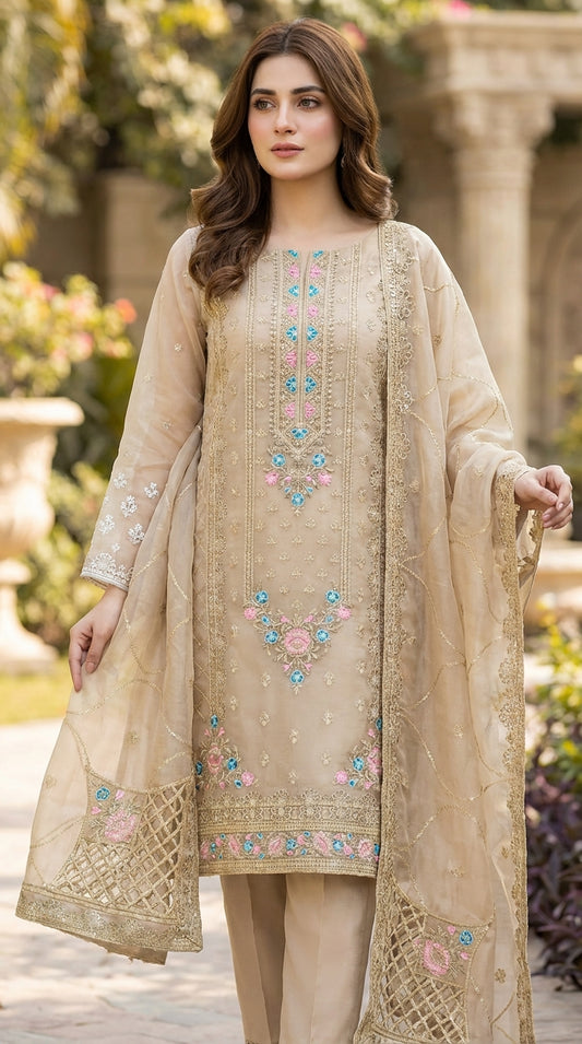 Yaqoot – Golden | Embroidered Festive Two-Piece Unstitched Suit