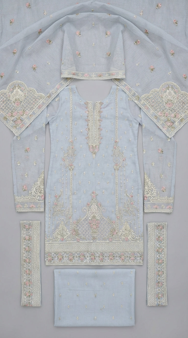 Shahkaar – Steel Grey | Embroidered Festive Three-Piece Premium Unstitched Suit