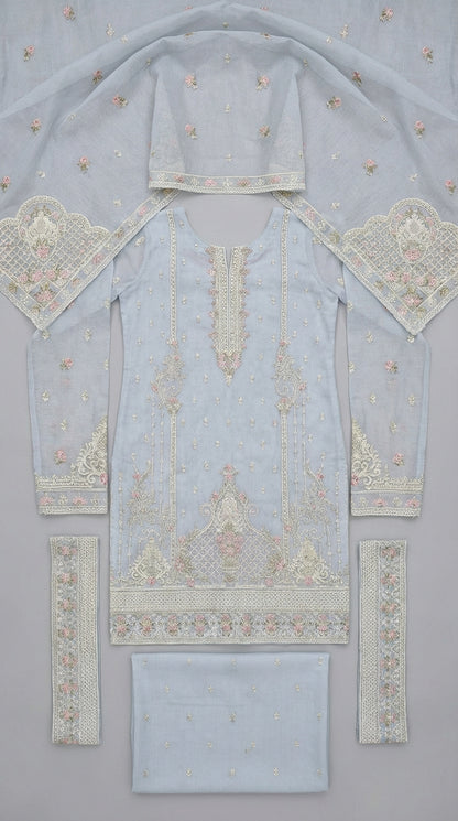 Shahkaar – Steel Grey | Embroidered Festive Three-Piece Premium Unstitched Suit