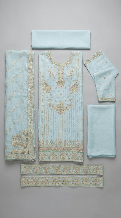 Shahnaaz – Sea Green | Embroidered Festive Three-Piece Premium Unstitched Suit