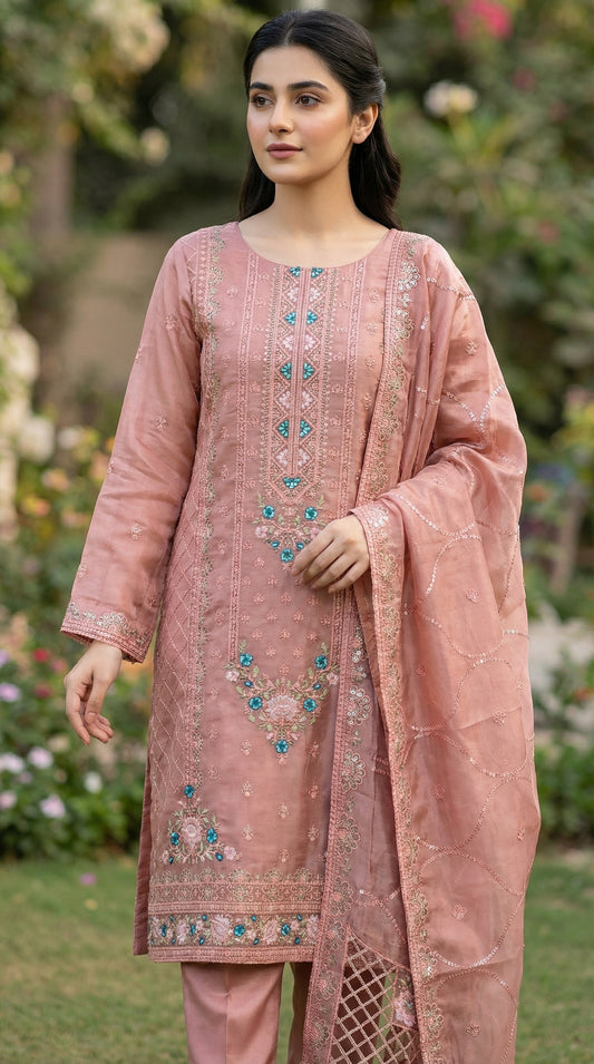 Yaqoot – Peach | Embroidered Festive Two-Piece Unstitched Suit