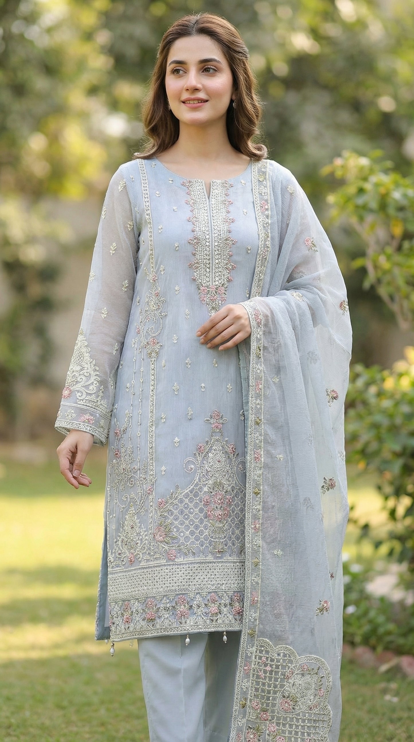Shahkaar – Steel Grey | Embroidered Festive Three-Piece Premium Unstitched Suit