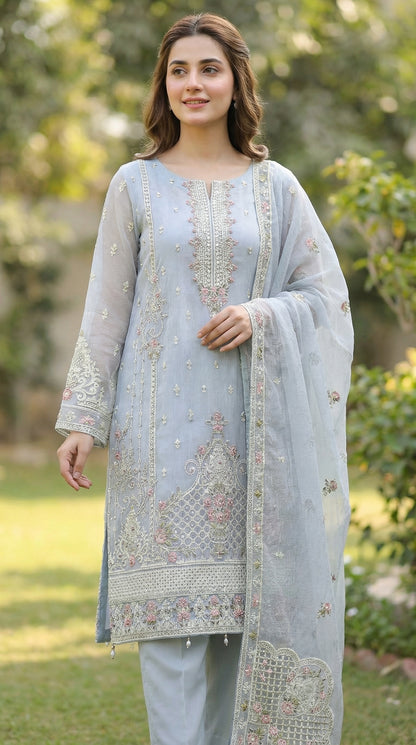 Shahkaar – Steel Grey | Embroidered Festive Three-Piece Premium Unstitched Suit