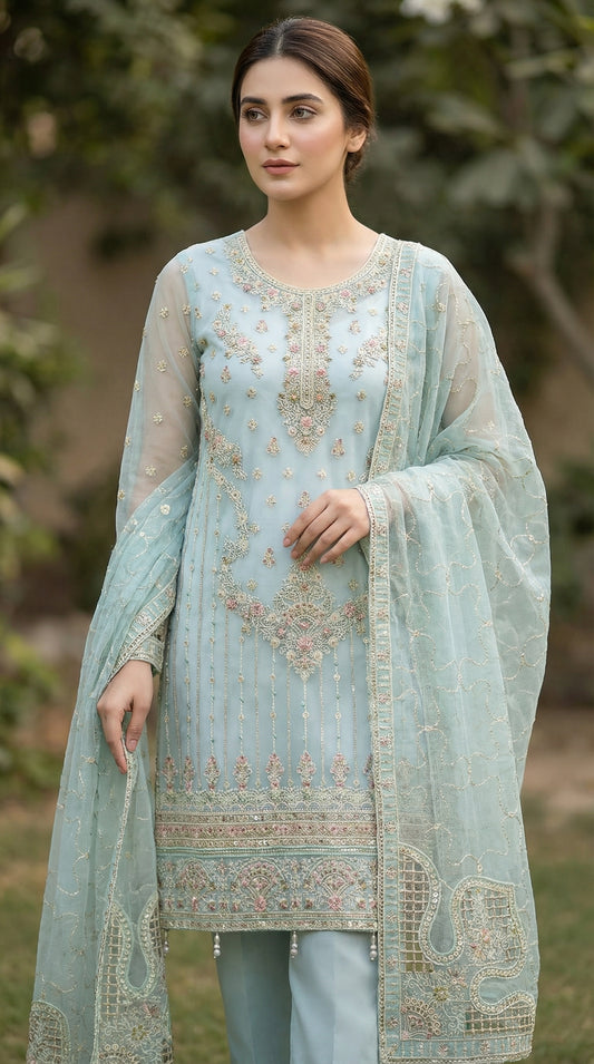 Shahnaaz – Sea Green | Embroidered Festive Two-Piece Unstitched Suit
