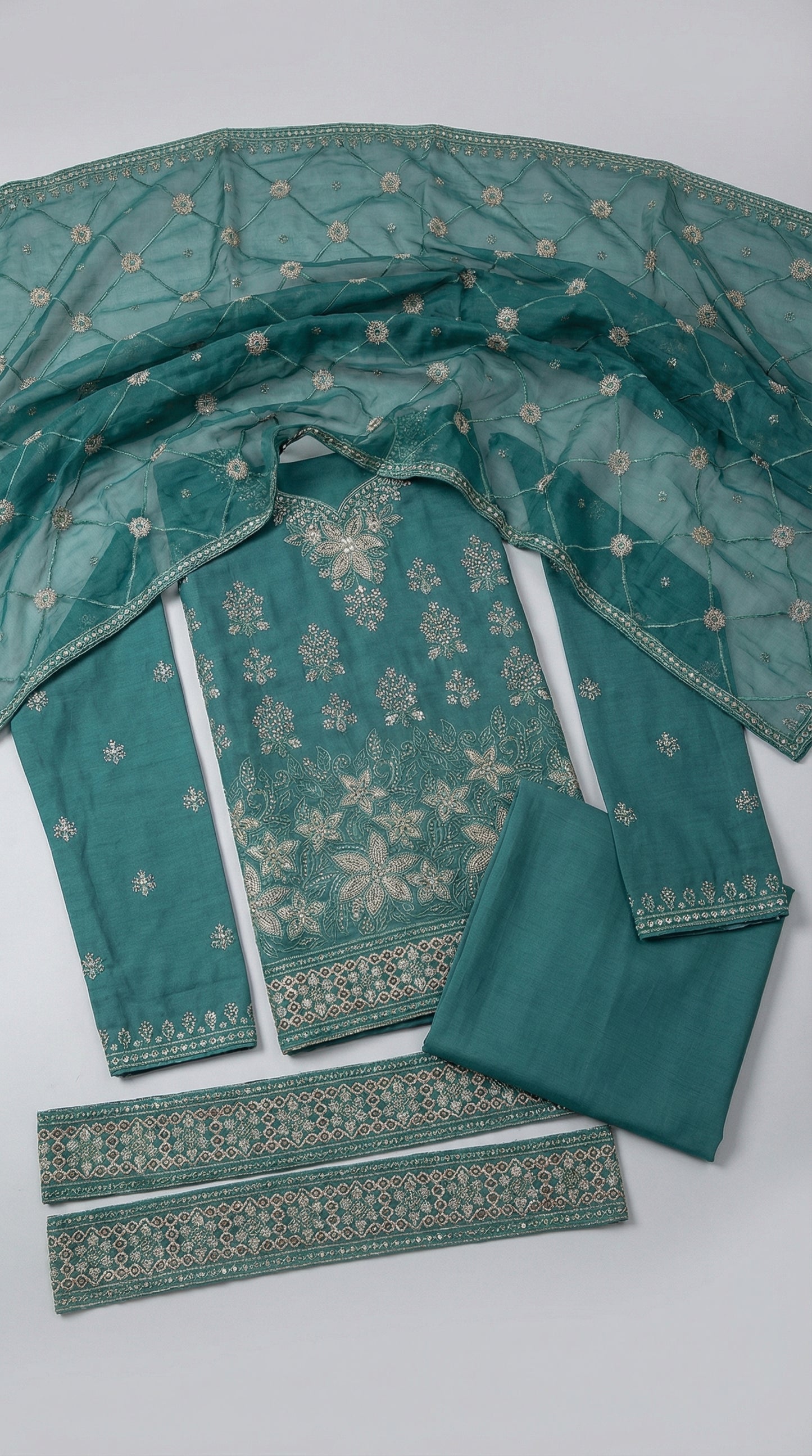 Zamarrud – Bottle Green | Embroidered Festive Two-Piece Unstitched Suit