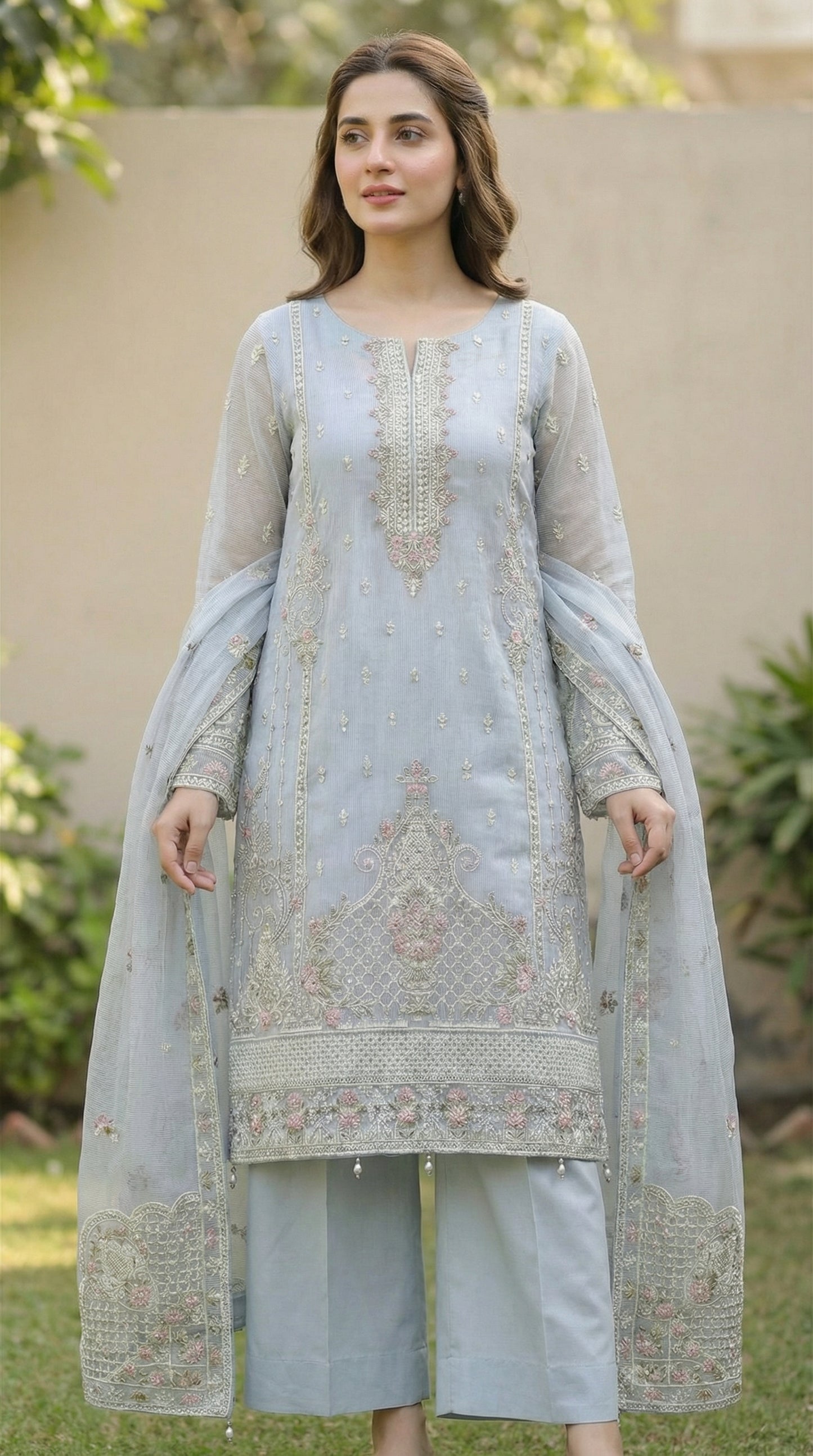 Shahkaar – Steel Grey | Embroidered Festive Three-Piece Premium Unstitched Suit