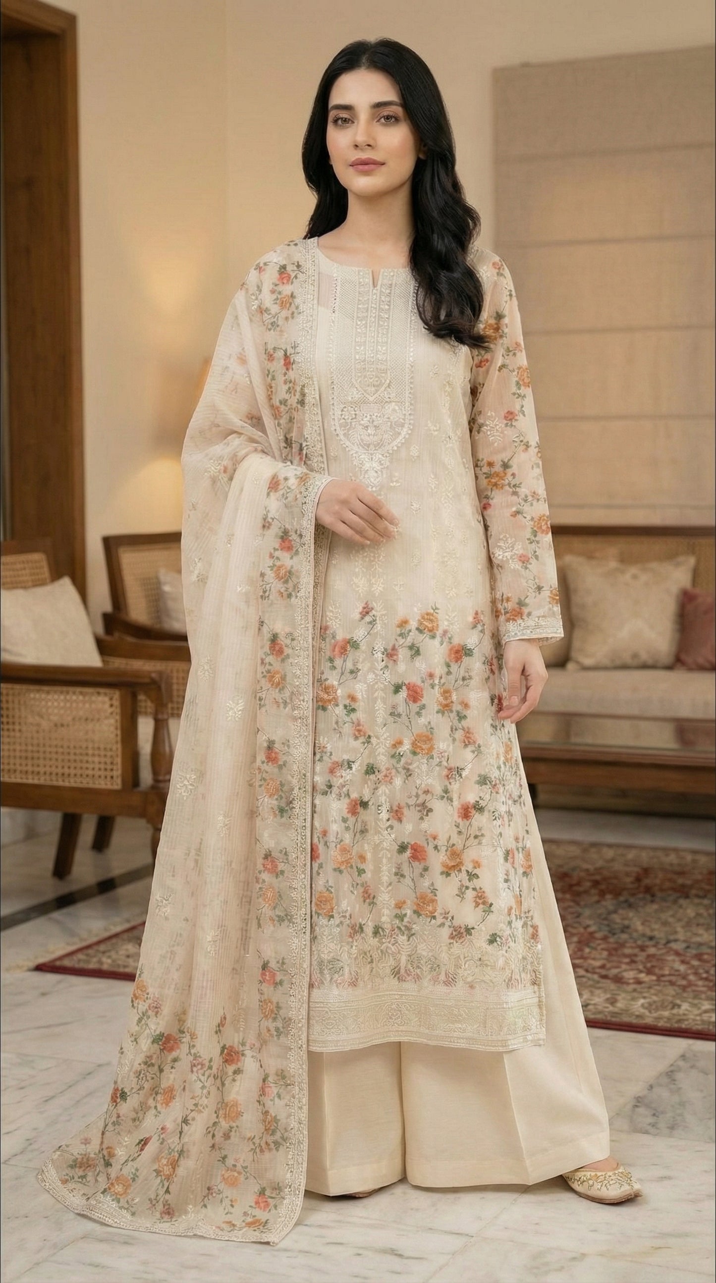 Gulzaar – Light Skin | Embroidered Festive Three-Piece  Premium Unstitched Suit