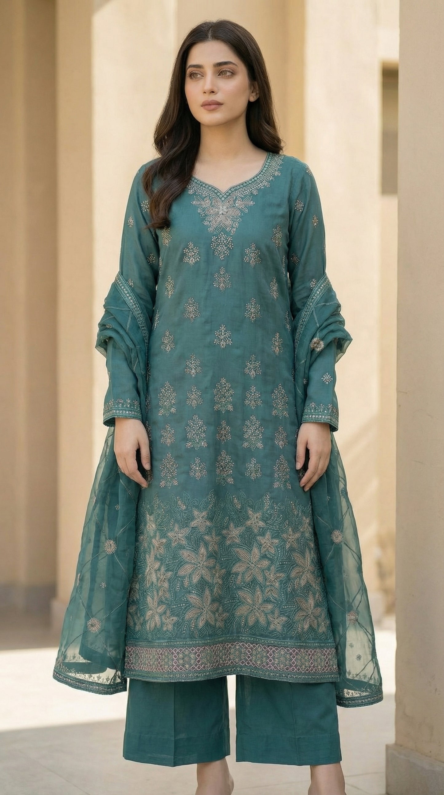 Zamarrud – Bottle Green | Embroidered Festive Three-Piece Premium Unstitched Suit