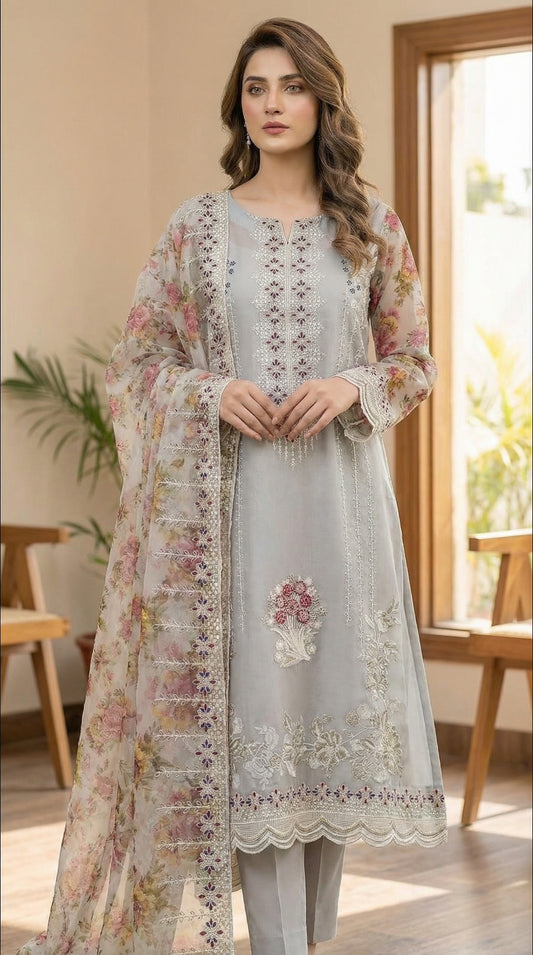 Shabnam – Skin | Embroidered Festive Three-Piece Premium Unstitched Suit
