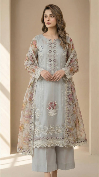 Shabnam – Skin | Embroidered Festive Three-Piece Premium Unstitched Suit