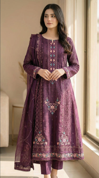 Yaqoot – Violet | Embroidered Festive Three-Piece Premium Unstitched Suit
