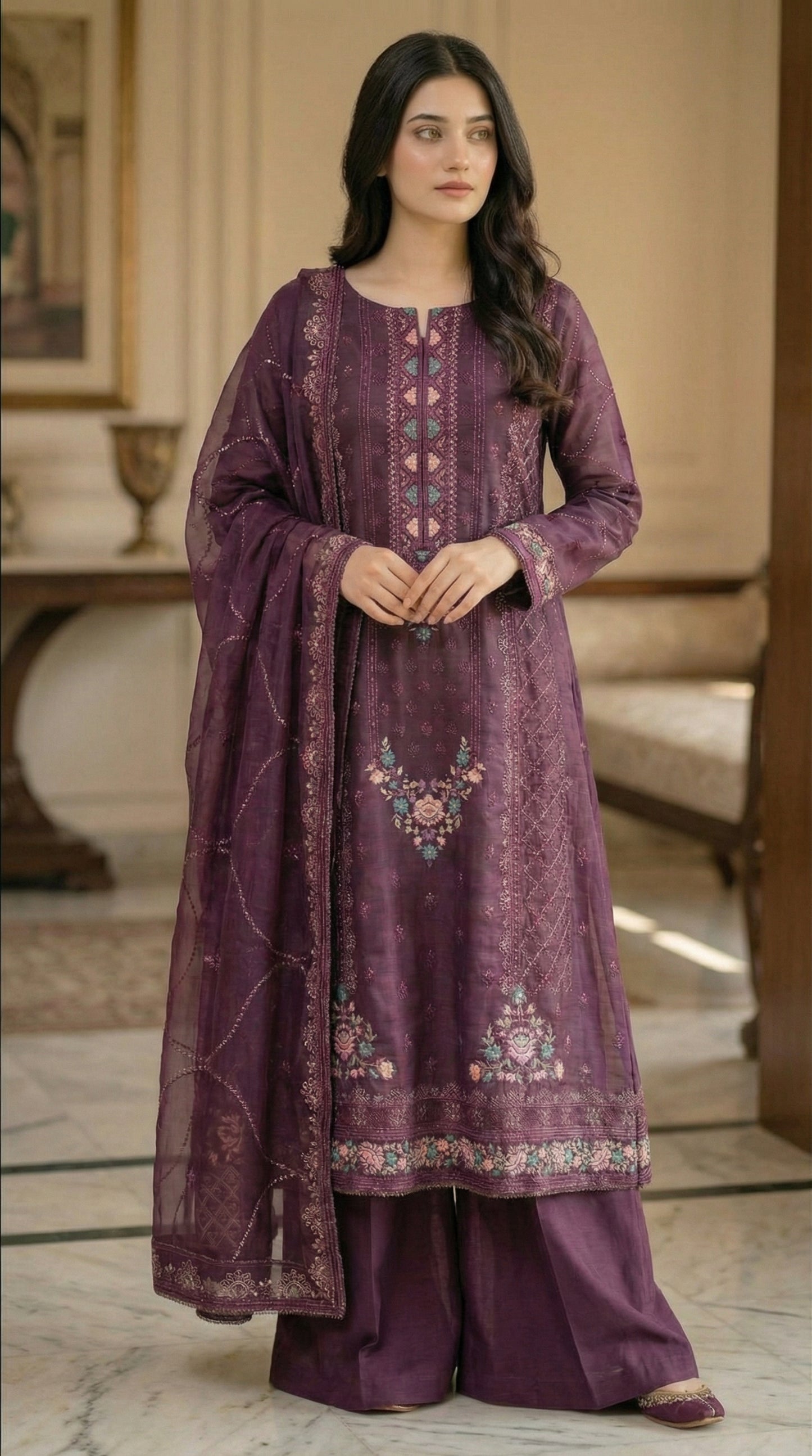 Yaqoot – Violet | Embroidered Festive Three-Piece Premium Unstitched Suit