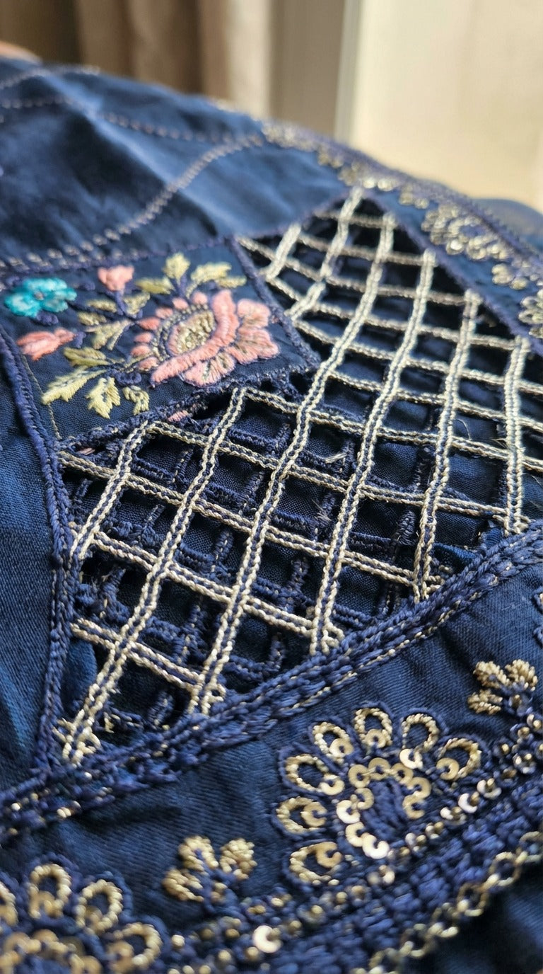 Yaqoot – Navy Blue | Embroidered Festive Two-Piece Unstitched Suit