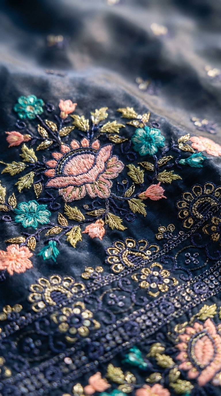 Yaqoot – Navy Blue | Embroidered Festive Two-Piece Unstitched Suit