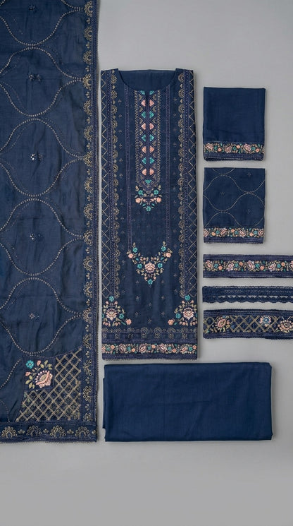 Yaqoot – Navy Blue | Embroidered Festive Two-Piece Unstitched Suit